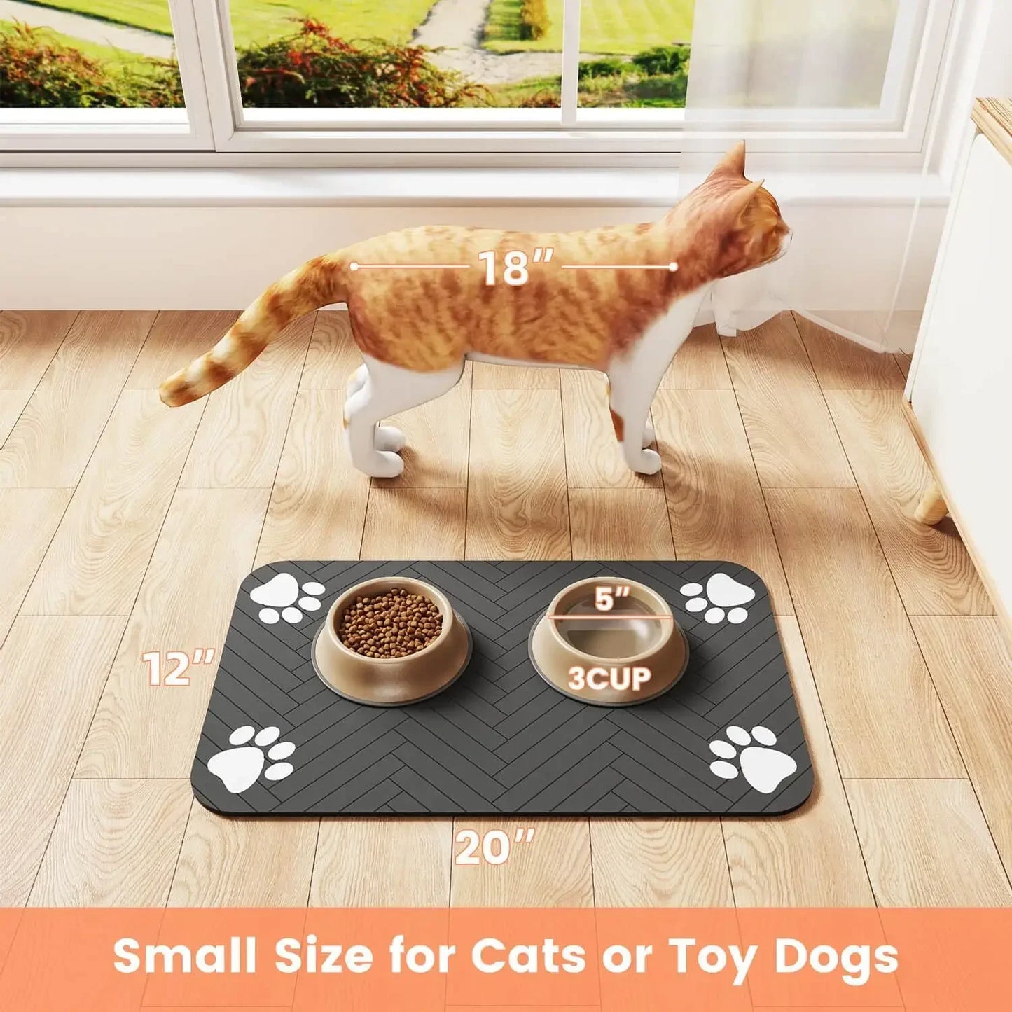 Absorbent Pet Feeding Mat S/M/L – Waterproof Placemat for Dogs & Cats, Quick-Dry Food & Water Bowl Mat with Non-Slip Rubber Backing