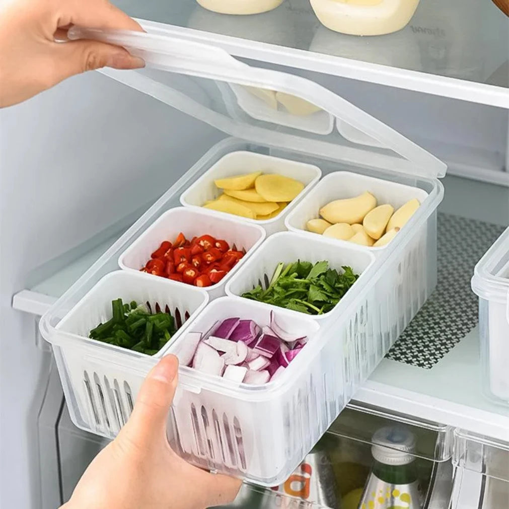 Refrigerator Storage Box 6 Grid Food Vegetable Fruit Storage Box