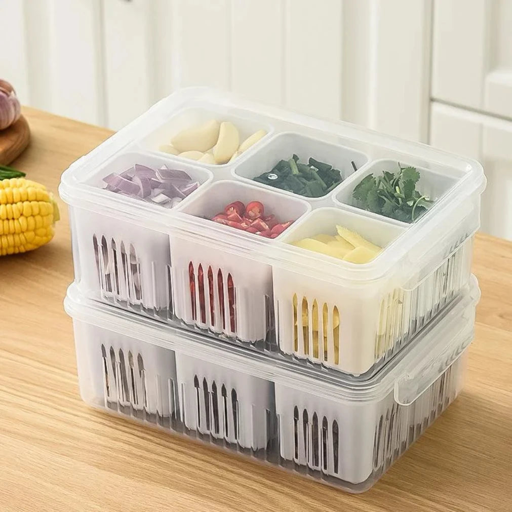 Refrigerator Storage Box 6 Grid Food Vegetable Fruit Storage Box